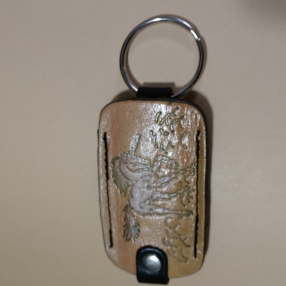 Genuine Leather Key Ring Disposable Lighter Holder Unicorn 🦄 Design Tan New - Picture 8 of 10